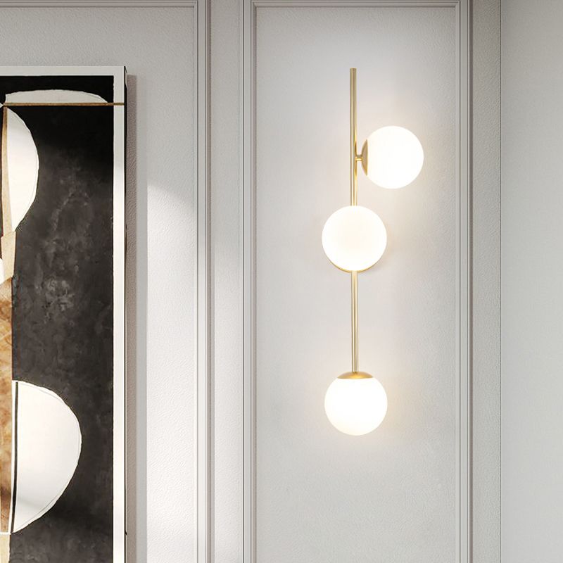 3 - Light Gold & White Wall Light Iron and Glass Wall Fixture with Ball Shade