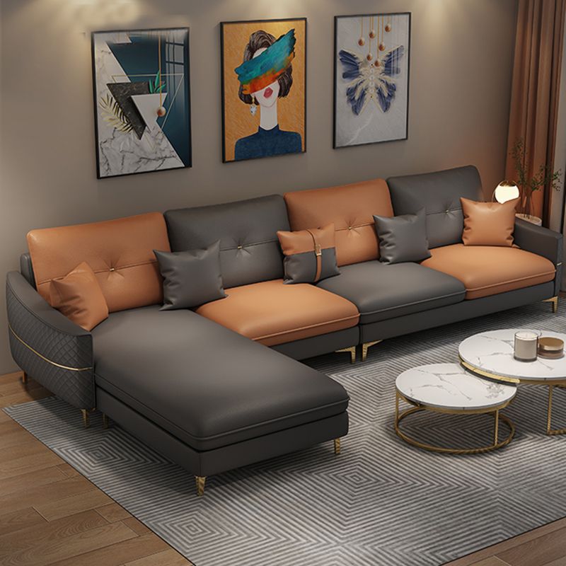 33.4"H Faux Leather Tufted Square Arm Sofa & Chaise for Living Room