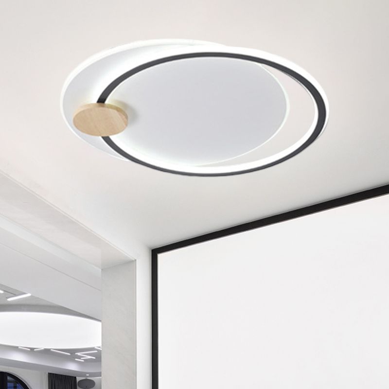 Metal LED Circle Ceiling Lamp Simplicity Black/Grey Flush Mount Lighting Fixture in Warm/White Light, 16.5"/20.5" Width