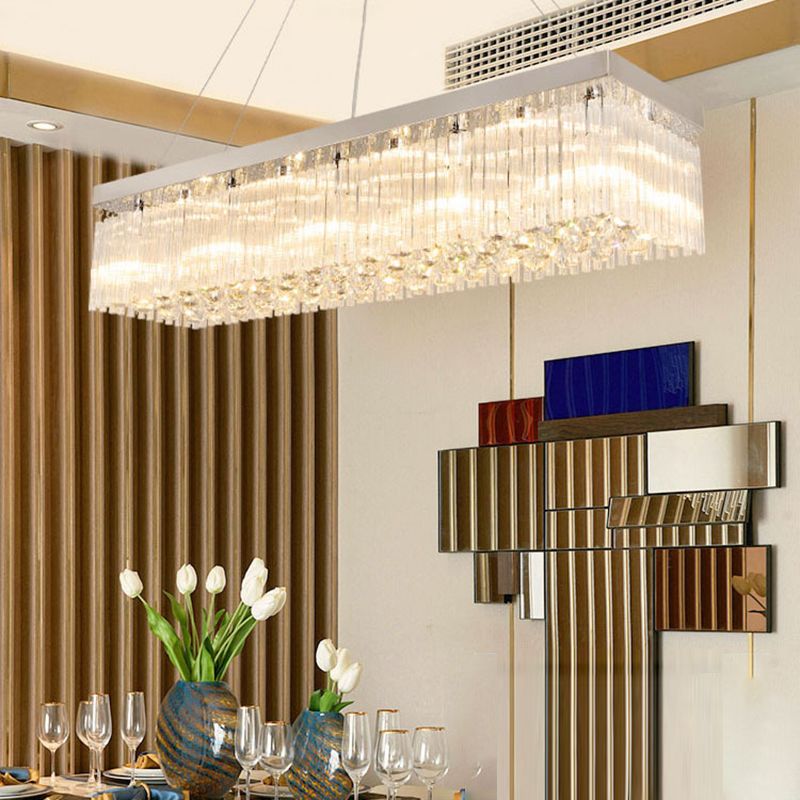 Rectangle Crystal Island Light Modern Style Hanging Lights for Living Room Dining Room