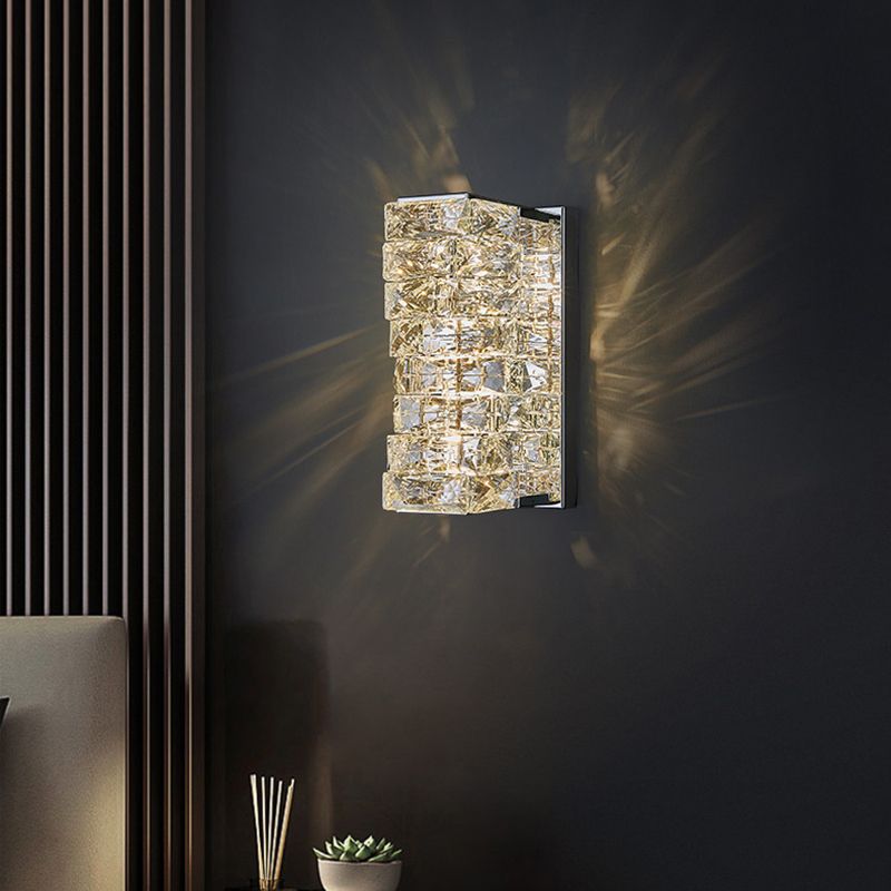 Postmodern Style Wall Light Geometric Crystal Wall Sconce in Silver for Bedroom