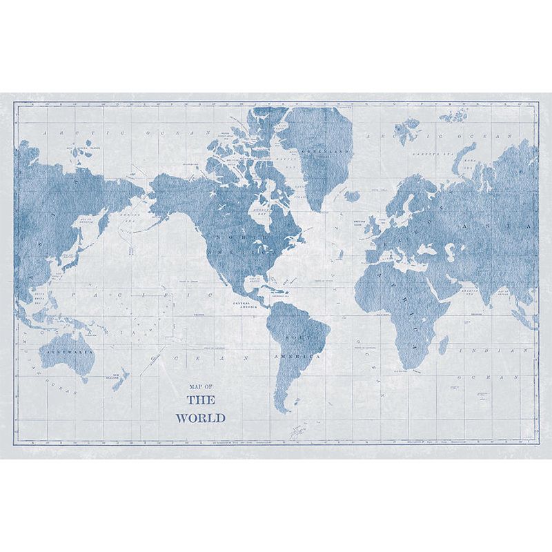 Contemporary World Map Mural Wallpaper in Pastel Blue Coffee Shop Wall Covering, Full Size