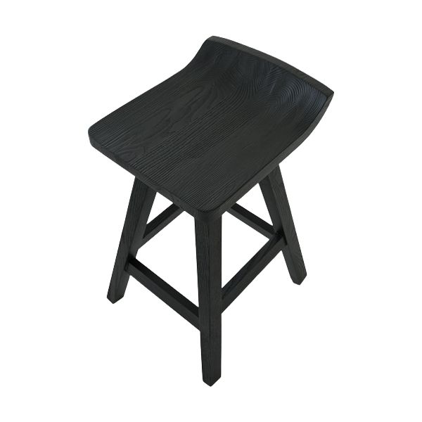 Contemporary Black Ash Solid Wood Armless Bar Stool with Footrest