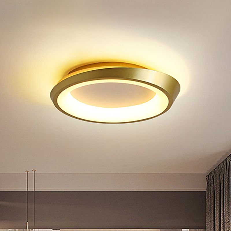 Round Bedroom Flush Mounted Light Metallic LED Modernist Flush Lamp Fixture in Gold/Coffee, Warm/White Light