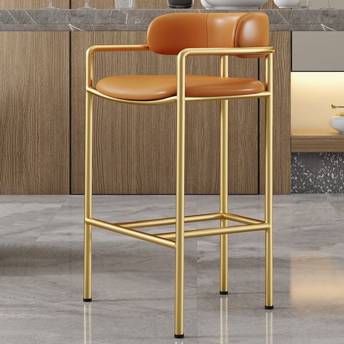 Glam Counter Height Stool Armed Upholstered Bar Stools with Metal Base