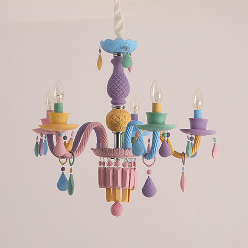 Colorful Candles Chandelier Macaron Style Pendant Lamp for Bedroom