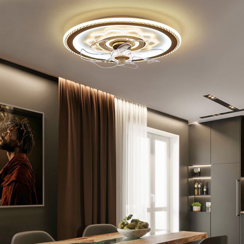 Weiße und goldene runde Lüfterlampe Einfachheit LED ACRYLIC SEMI BUSH Deckenleuchte mit Fernbedienung