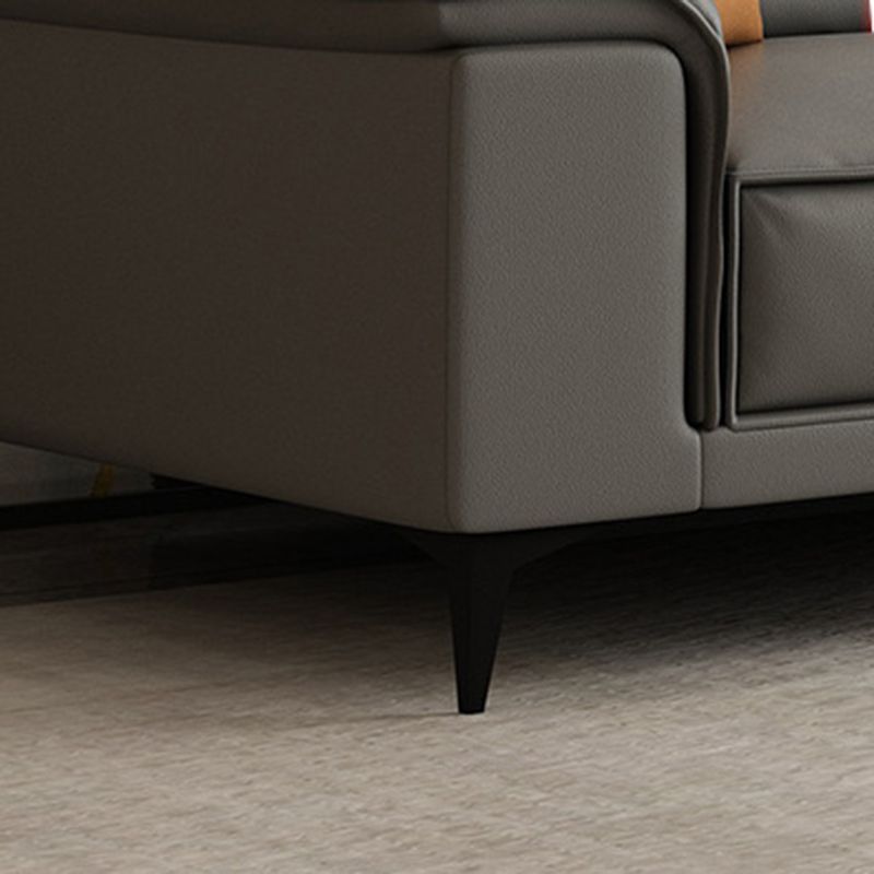 Square Arm Grey Cushion Back Contemporary Faux Leather Living Room Sofa