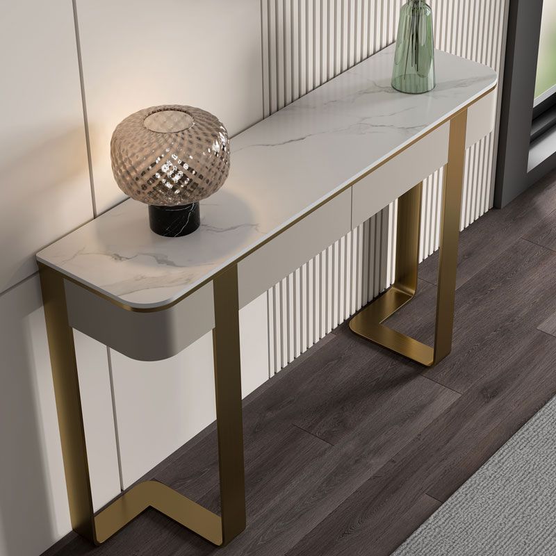 Half Moon Modern Console Table Antique Finish Console Sofa Table in Stone