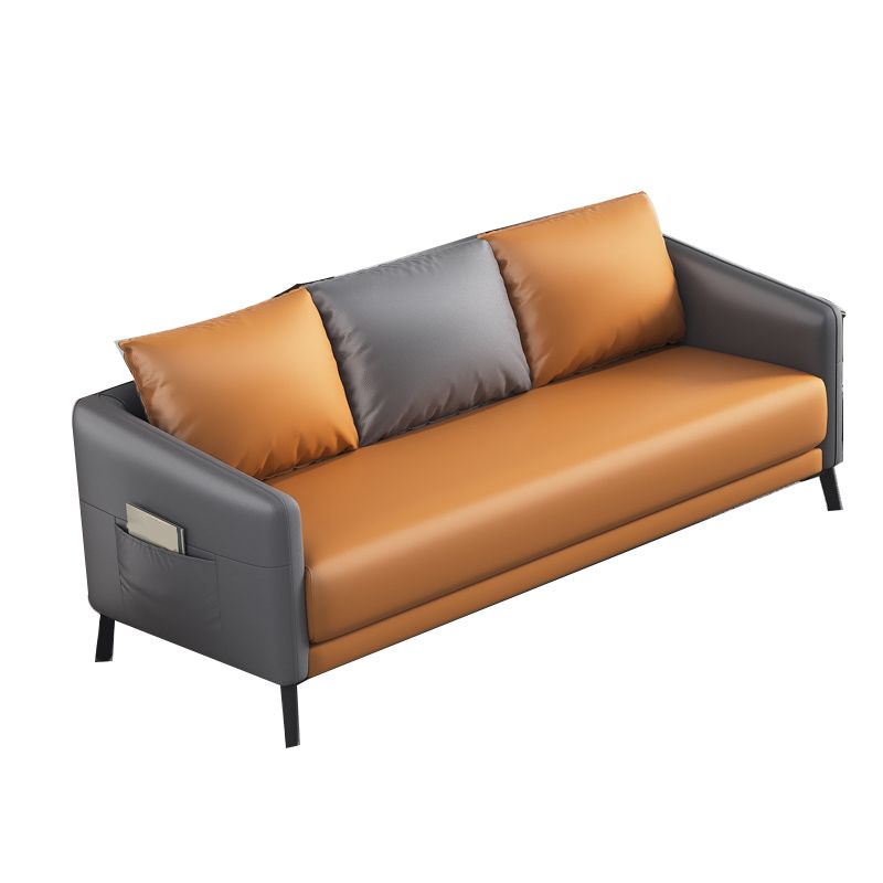 Mid-Century Modern 3-Seater Sofa Faux Leather Square Arm Sofa with Storage