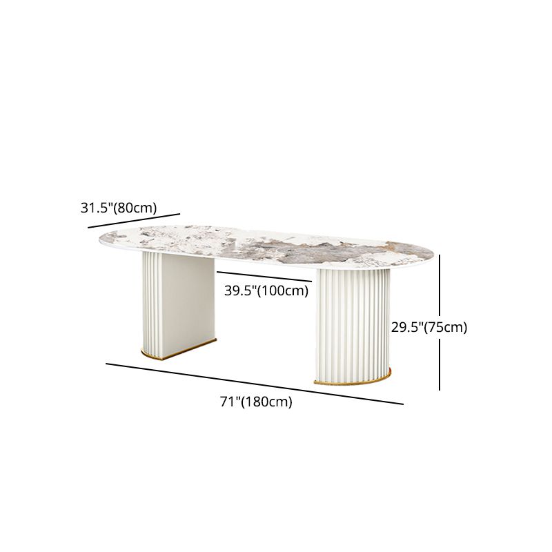 Contemporary Oval Dining Table Sintered Stone Top Double Pedestal Table