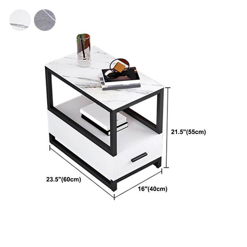 1-Drawer 1-Shelf End Table Modern 21.65" Tall Stone Side Table