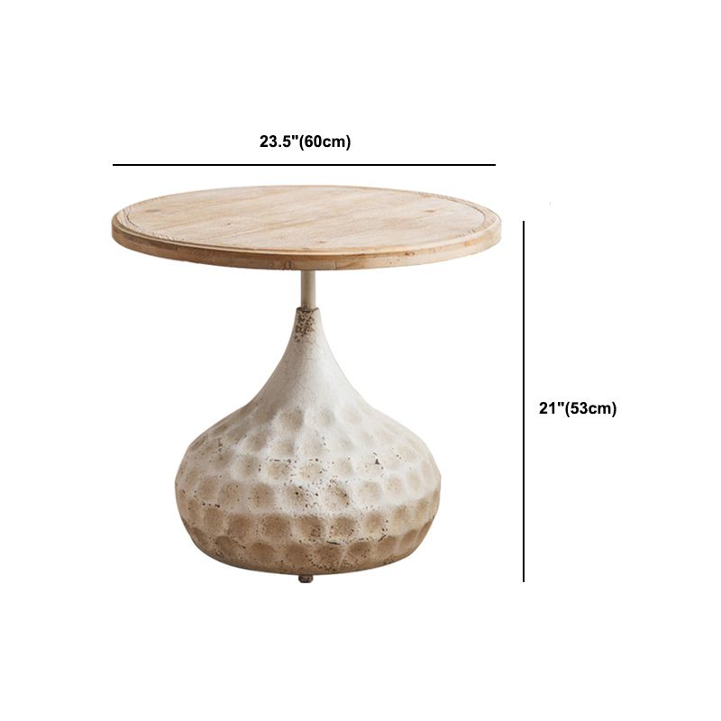 French Country Style Round Wood Top Side Table Iron Pedestal End Table