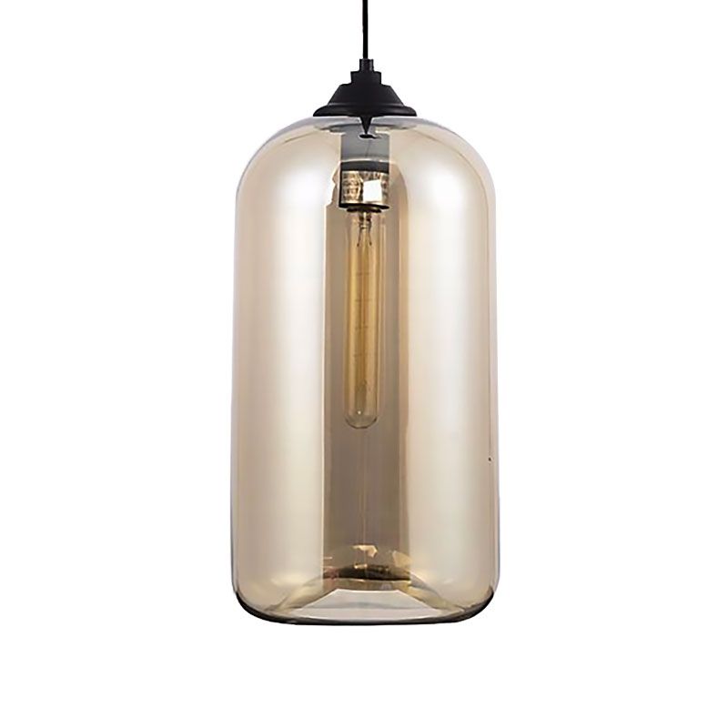 8"/10" Wide Clear/Amber/Smoky Glass Cylindrical Pendant Light Contemporary 1 Light Black Hanging Lamp Fixture