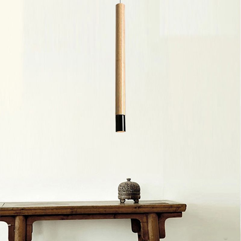 Flute Study Room Drop Pendant Lighting Wooden 1-Light Contemporary Ceiling Light Fixture in Black/White