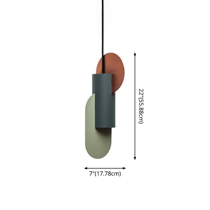Geometric Colorblock Pendant Lighting Macaron Metal 1-Light Pink-Green-Grey Ceiling Light