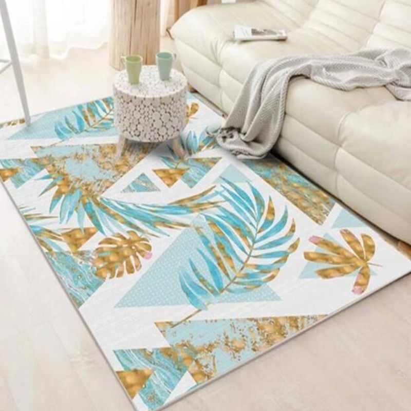 Dark Green Botanical Rug Polyester Modern Rug Stain Resistant Rug for Living Room