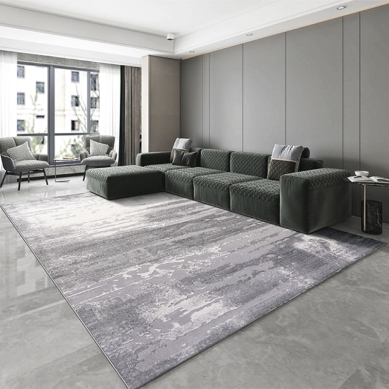 Grey Modern Area Carpet Tie-Dye Pattern Polyester Area Rug Easy Care Washable Rug for Living Room