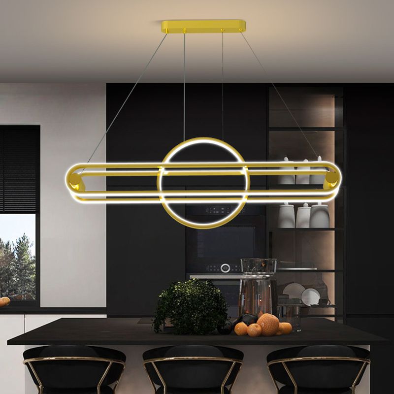 Iron Linear Pendant Ceiling Light Post Modern Kitchen Island Fixture in Black / Gold