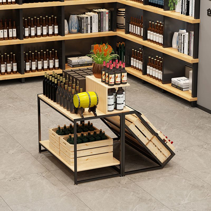 Freestanding Wooden Wine Rack Bottle Industrial Bottle Rack in Natural Wood