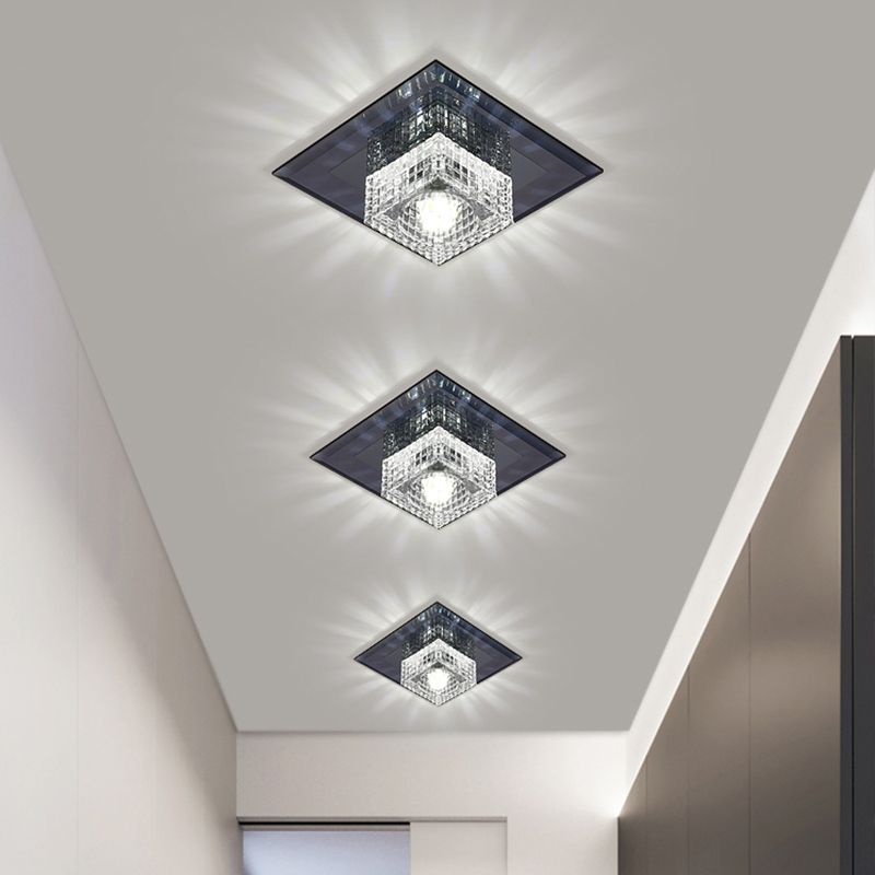 Squared LED Flush Mount Light Simplicity Clear Crystal Passage Flush Mount Ceiling Light