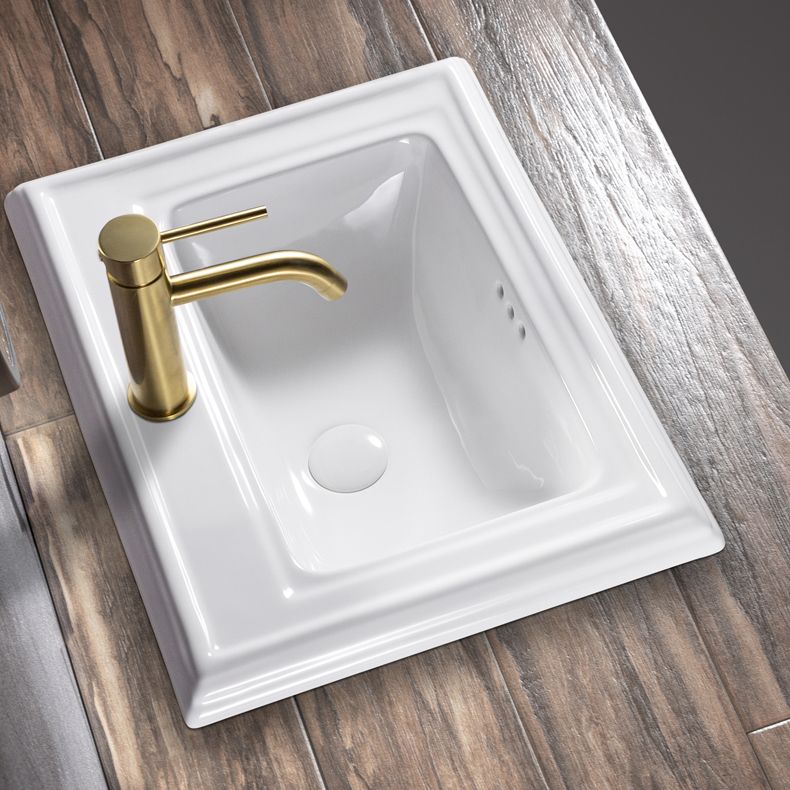 Contemporary Bathroom Sink Porcelain Rectangular Drop-in Bathroom Sink with Pop-Up Drain