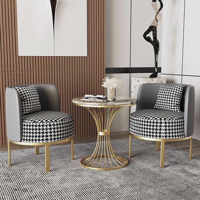 Modern Round Dining Table for Kitchen Glossy Grey Dinette Table with Metal Base