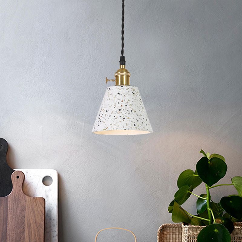 Nordique 1-Bulb Pendentif suspendu disque blanc / cône / cylindre Éclairage de suspension avec ombre en terrazzo
