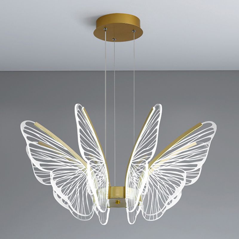 Metal Butterfly Shape Hanging Light Modern Style Multi Lights Cluster Pendant in Gold