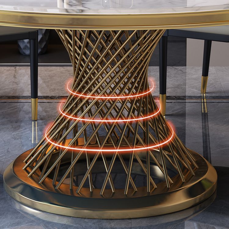 Round Modern Marble Dining Room Set Dining Furniture Set with Metallic Base