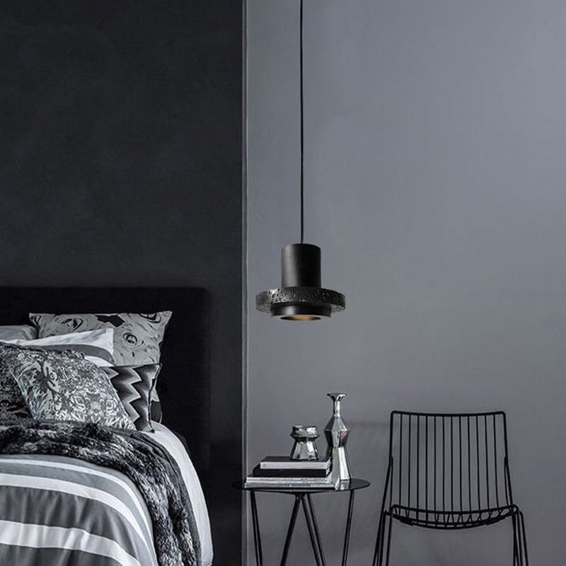 Nordic Shaded Pendant Ceiling Light Stone Bedroom Hanging Light Fixture in Black