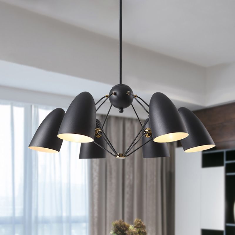 Éclairage moderne de 6 têtes avec une nuance en métal blanc / noir finition balle plafond lustre