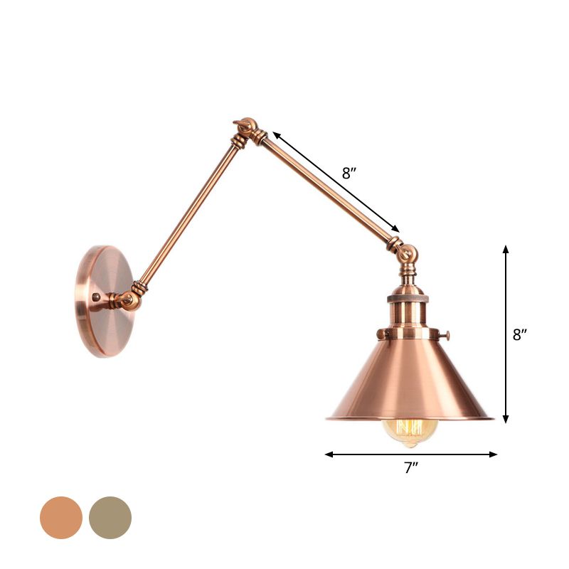 6 "/8" L Luce murale di ferro a 2 giunto a 2 giunto Luce industriale 1 Studio Bulbo Studio Lampada a parete con cono in bronzo/rame
