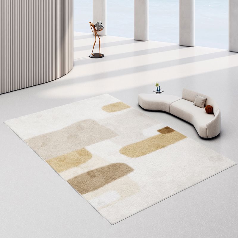 Modern Drawing Room Area Rug Khaki Polyester Area Carpet Non-Slip Backing Area Rug