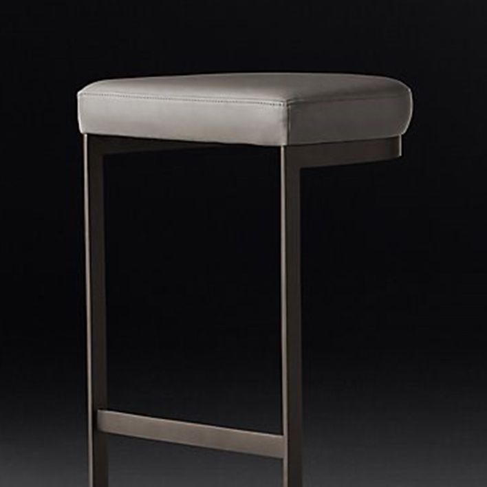 Glam Restaurant Footrest Bar Stool Gray Leather Backless Stool