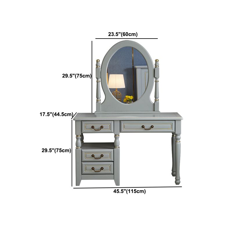 Mirror Desk Furniture 2 Drawer Blue Vanity with Padded Stool