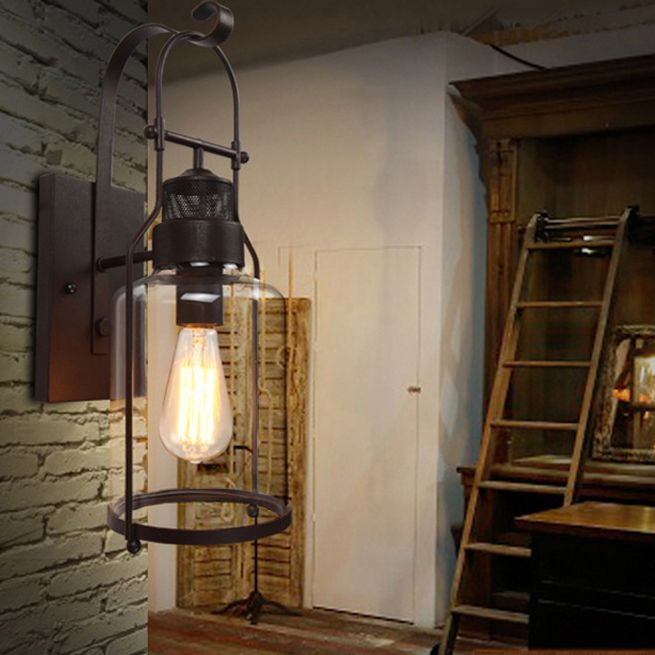 Lampada industriale in vetro a metà cilindro a metà cilindri 1 lampada da parete leggera