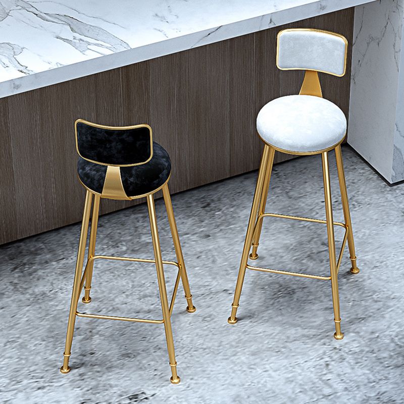 Fabric Round Seat Bar Stools Scandinavian Low Back Barstool with 4 Gold Iron Legs