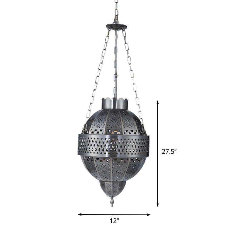 Global Metal Hanging Light Fixture Rustic 1 Bulb Living Room Suspension Pendant Lamp in Grey