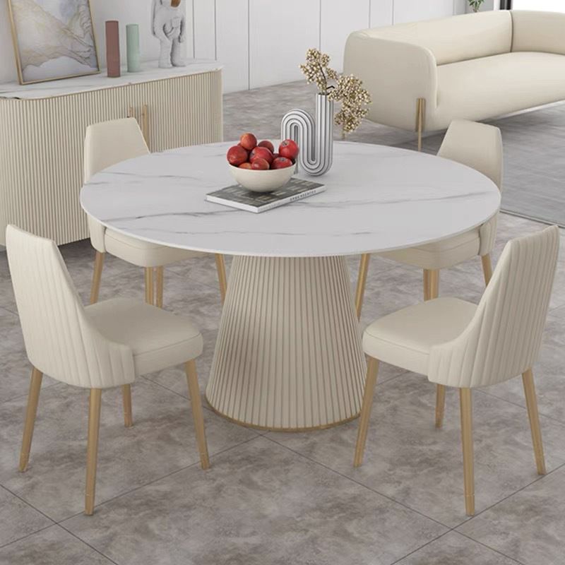 Glam Stone Table for Restaurant Round Table with White Pedestal