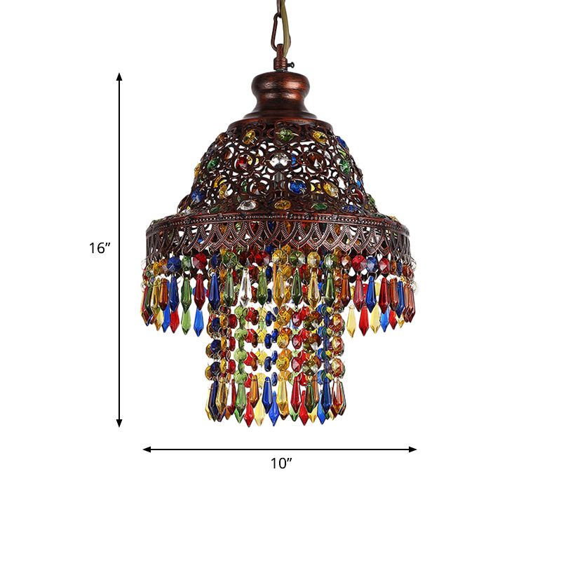 Bohemian Hollow Suspension Pendant Light 1 Light Metal Hanging Lamp in Copper for Restaurant