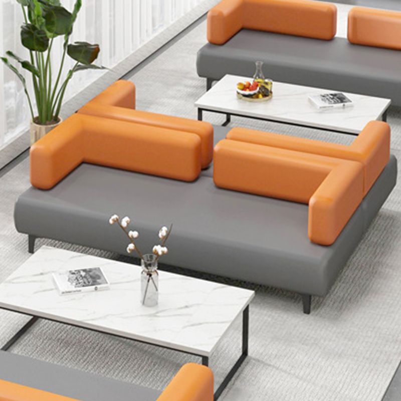 29.53" H Faux Leather Sofa Contemporary Tuxedo Arm Sofa in Gray