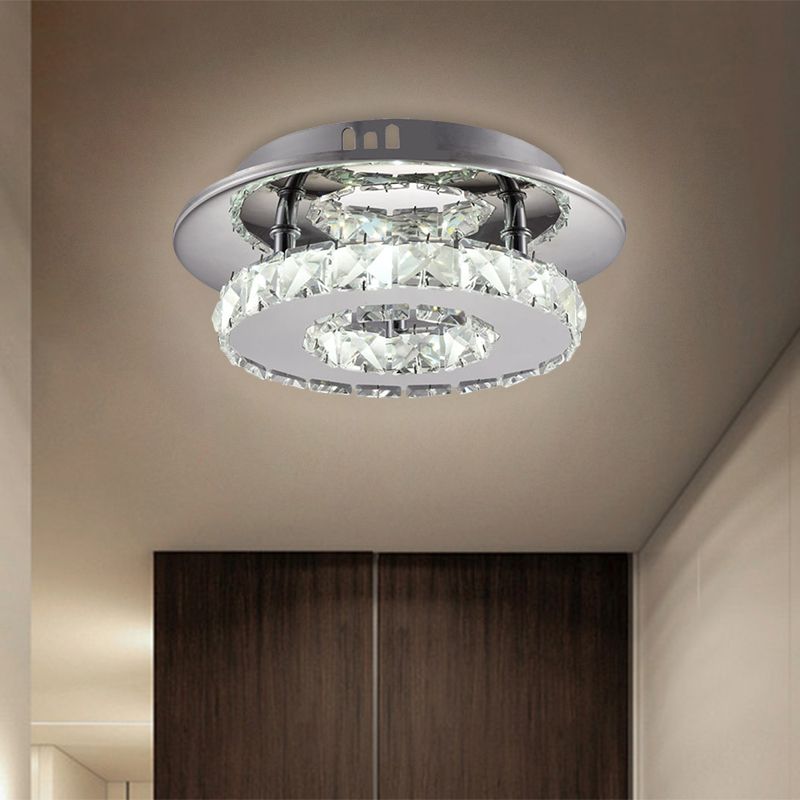Plafoniera a LED in acciaio inossidabile con anello in cristallo smussato per montaggio ad incasso Modernity 8"/12" di larghezza