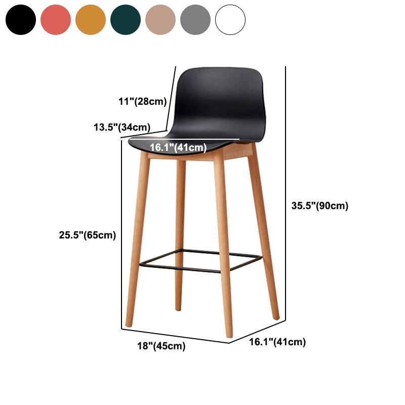 Modern Wood Barstool Simple Low Back Indoor Tall Stool with Plastic Seat