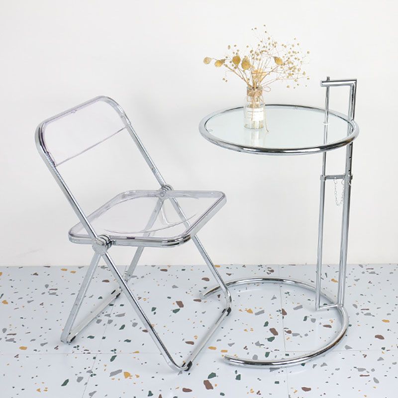 26.4" Tall Round Glass Top End Table Stainless Steel C Side Table