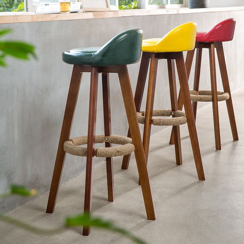 Scandinavian Upholstered Wood Counter Stools Low Back Bar Stools with 4 Legs