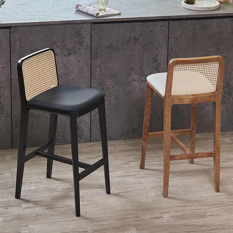 Solid Wood Dining Stools Faux Leather Bar Stools with Footrest