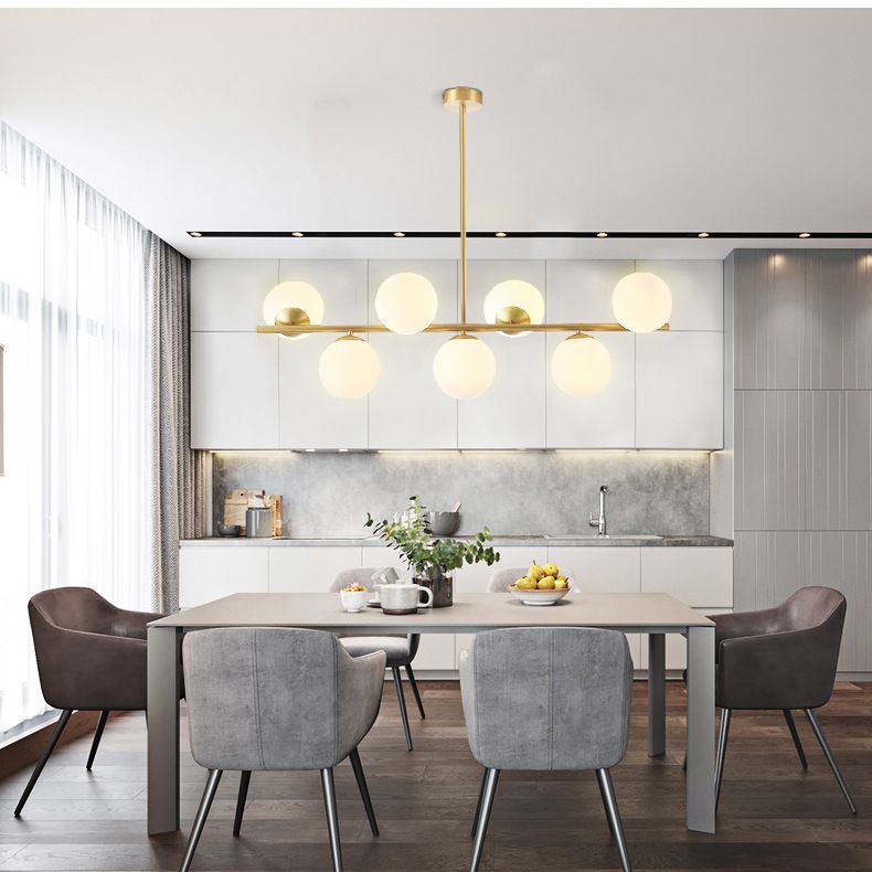 Mid-Century Gold Island Pendant Lighting 7 Light Spherical Glass Island Ceiling Light for Dining Table