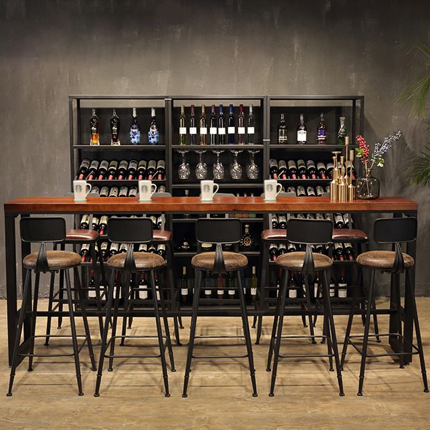 Rectangle Wood Bar Dining Table Modern Bar Table with Trestle Base