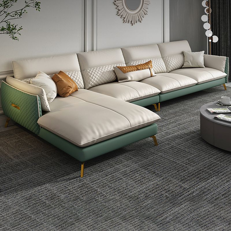 Genuine Leather Sectional Sofa 35.43" High Sofa with Cushion Back